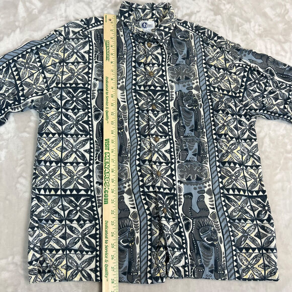 VTG Arizona Jean Co Shirt Mens Large Blue Hawaiian Tropical Button Front Coastal - Picture 7 of 12